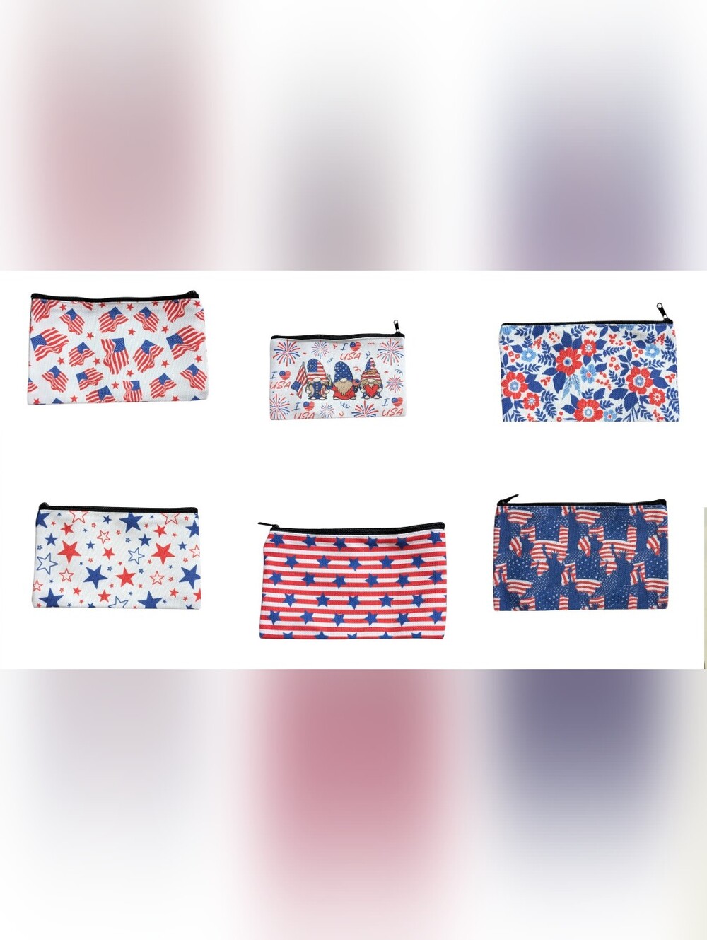 Patriotic Cosmetic Bags- Red White Blue 6PC Set